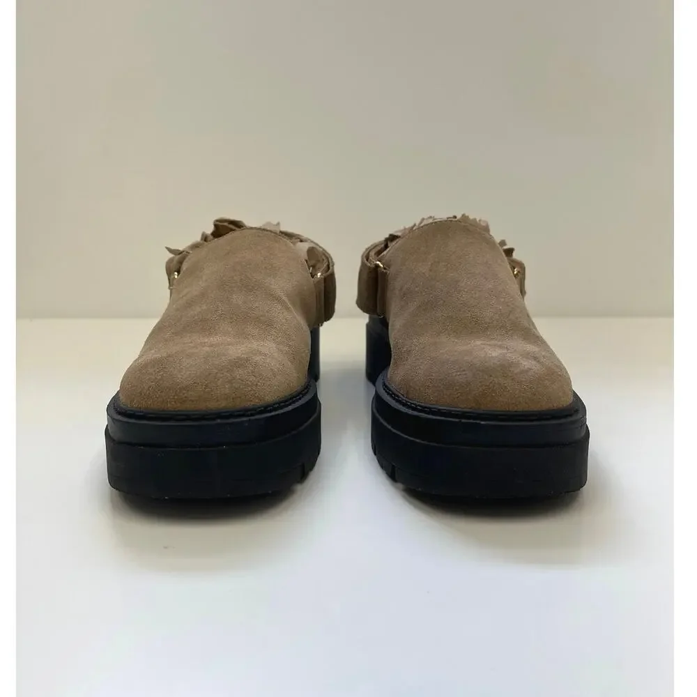 Free People Milo Menswear Slingback Chunky Lug Sole Suede Mules Taupe - 37/US7